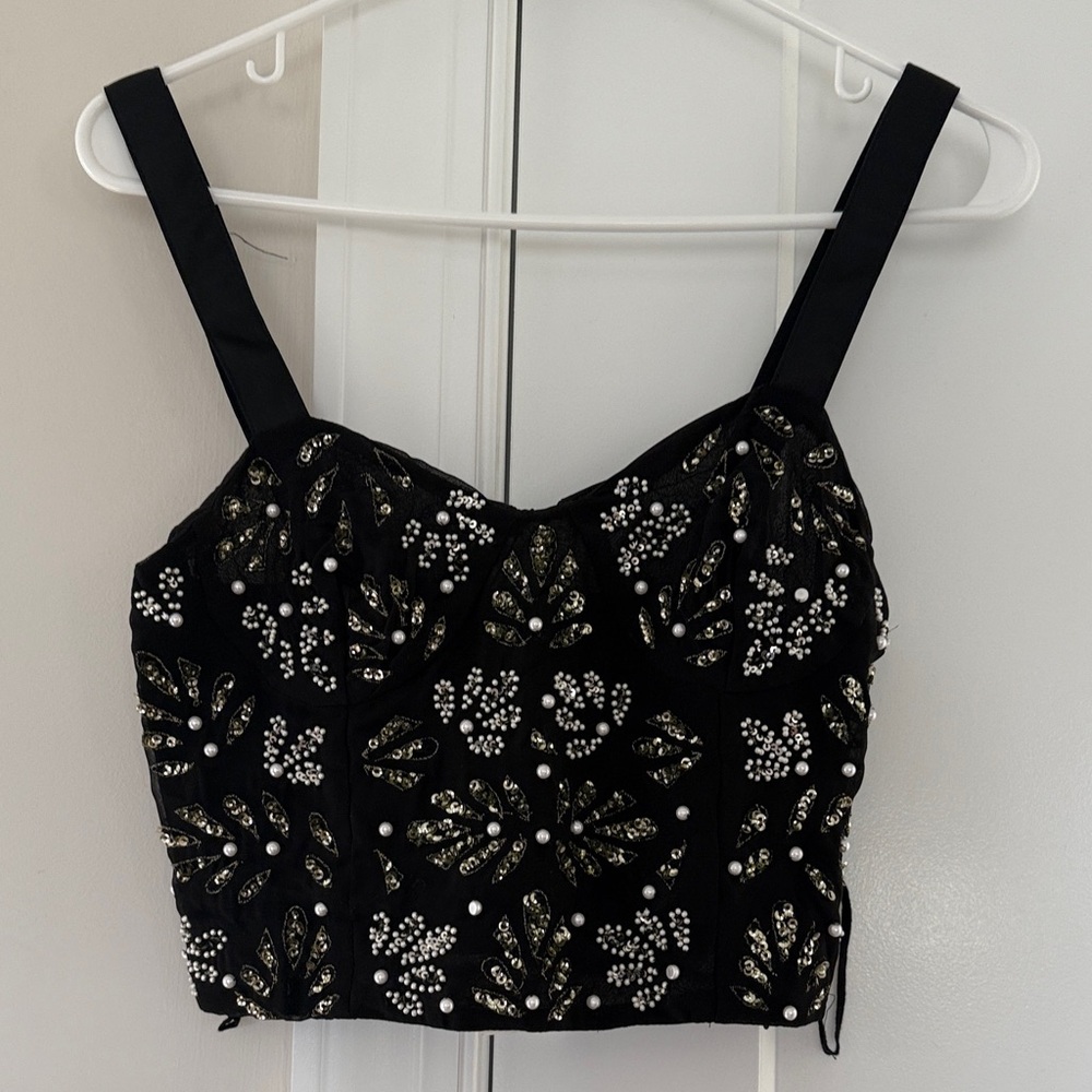 Ara Black and Gold Embellished Crop Top